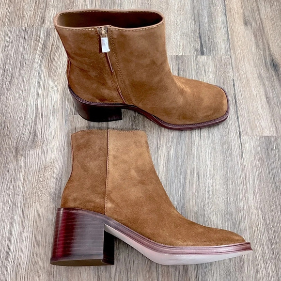 Loeffler Randall Suede Blakely Heeled Boots-Brown-Women’s size 9-Block Heel-NEW - Picture 1 of 13